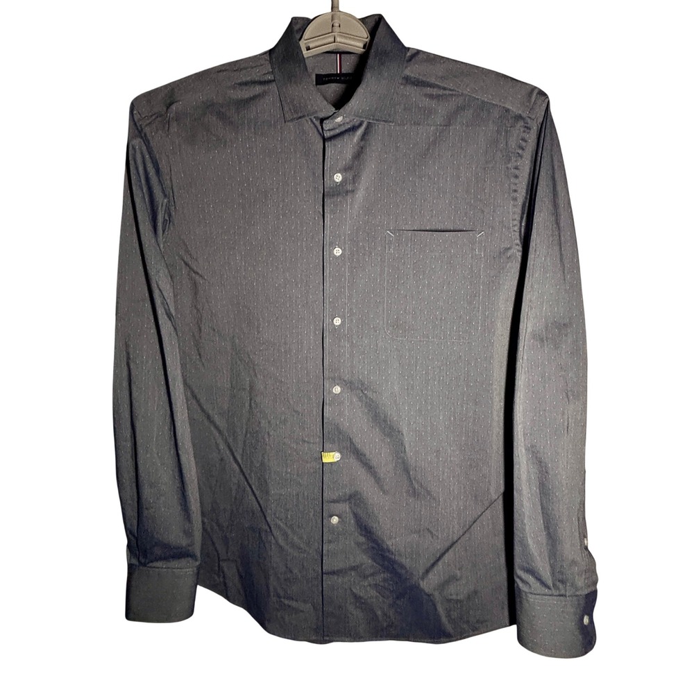 Tommy Hilfiger Button Down Mens L Grey Excellent Stretch Wrinkle Resistant Shirt